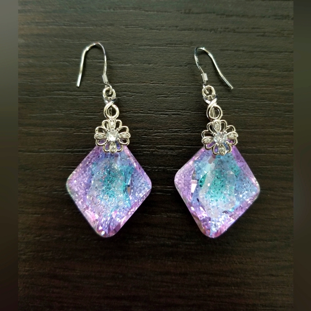 Large Swarovski Diamond Lilac Crystals Earrings